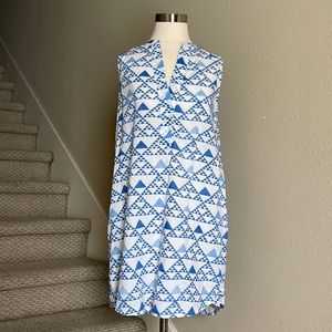 Oliphant Sz M 100% Cotton Geometric Pattern V-neck Sleeveless Dress